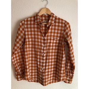 J Crew Orange White Check Button Collar Shirt 4